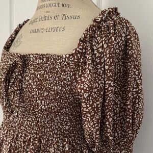 Vine & Love Brand Brown and White Smocked Dress